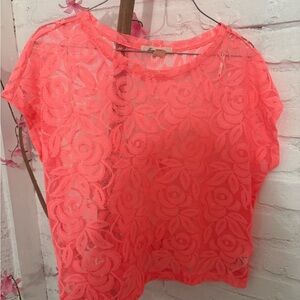 Forever 21 Neon Coral Lace Crop Top